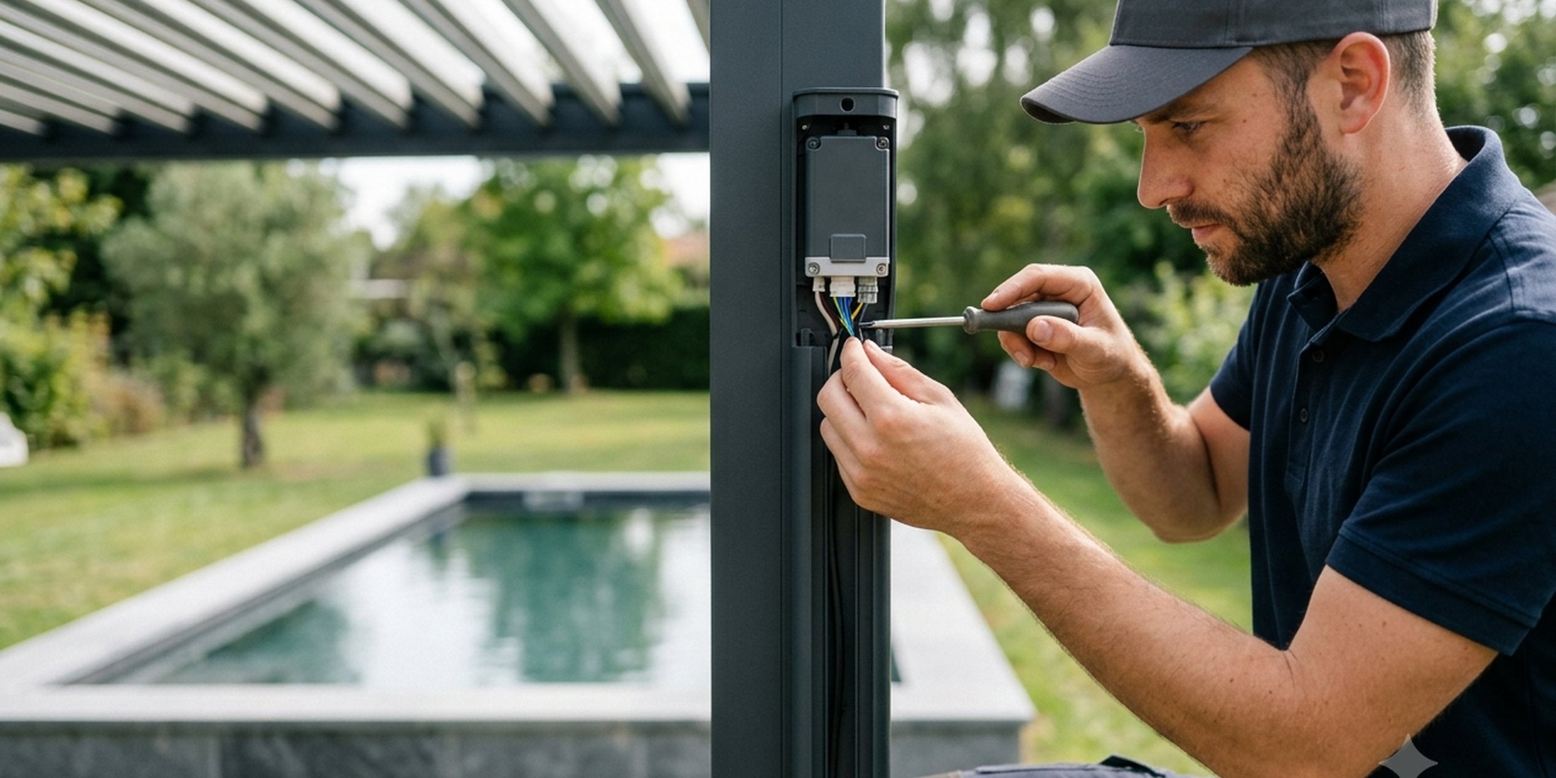 Raccordement électrique d'une pergola bioclimatique motorisée